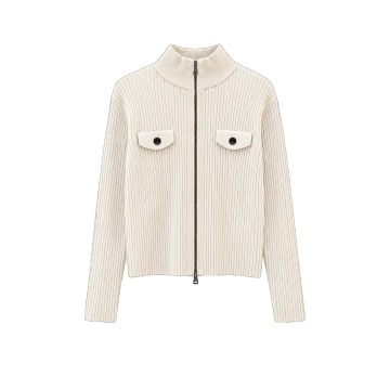 RG5381–Cardigan Tricotat Ribbed Ivory cu Fermoar – Modern Chic - Img 4