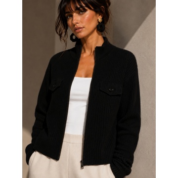 RG5381N–Cardigan Tricotat Ribbed Noir cu Fermoar – Modern Chic - Img 6