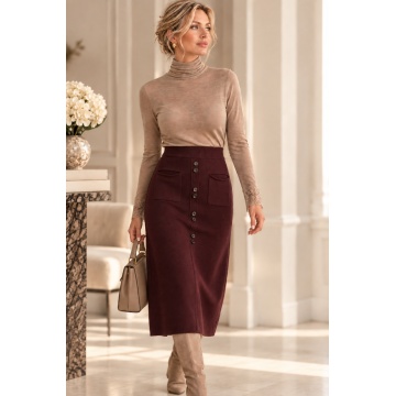 RG5390M–Fustă Midi Tricotată Maro – Soft Elegance - Img 3