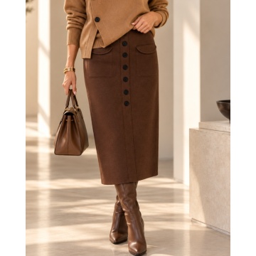 RG5390M–Fustă Midi Tricotată Maro – Soft Elegance