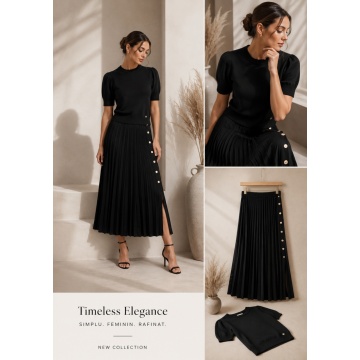 RG7120N Bluza neagra tricotată fin cu umeri structurați – Eleganță modernă - Img 8