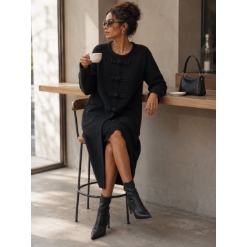 RG9191–Cardigan Lung Tricotat Negru cu Închideri Shanghai – Urban Elegance L–2XL/3XL - Img 2
