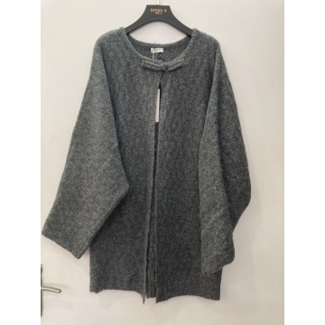 RG9198G–Cardigan Lung Tricotat Soft Wool Gri cu Închidere Shanghai – Parisian Chic (L–2XL) - Img 2