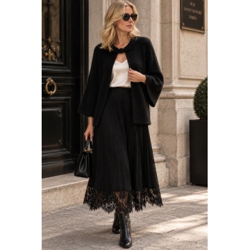 RG9198N–Cardigan Lung Tricotat Soft Wool Negru cu Închidere Shanghai – Parisian Chic (L–2XL) - Img 6