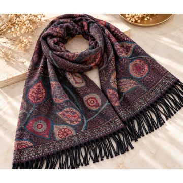 RGECH-AU70661P Eșarfă Paisley din Vâscoză și Lână – Burgundy & Petrol - Img 2