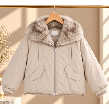 RGHA62001B Jachetă Winter Chic cu Guler Șal din Blană – Relaxed Fit Bej - Img 4