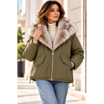 RGHA62001K Jachetă KAKI Winter Chic cu Guler Șal din Blană – Relaxed Fit
