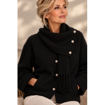 RGK5111-N Cardigan Soft Touch cu Fular Detașabil – NEGRU - Img 3