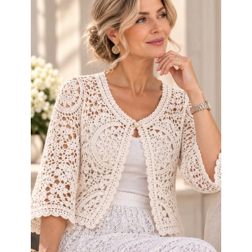 RGL72–Bolero croșetat din bumbac 100% cu nasture perlă – Elegance (S–M)