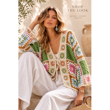 RGLS01-1 V Cardigan Boho Croșetat Multicolor 100% Acrilic (M–4XL)