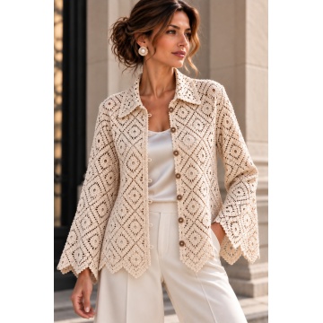 RGS08–Cardigan croșetat Macramé Natur din bumbac 100% – Atelier Crochet / S–M / 36–40