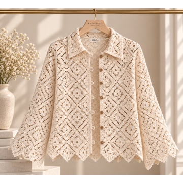 RGS08–Cardigan croșetat Macramé Natur din bumbac 100% – Atelier Crochet / S–M / 36–40 - Img 2