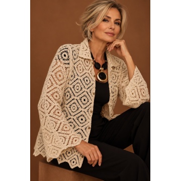 RGS08–Cardigan croșetat Macramé Natur din bumbac 100% – Atelier Crochet / S–M / 36–40