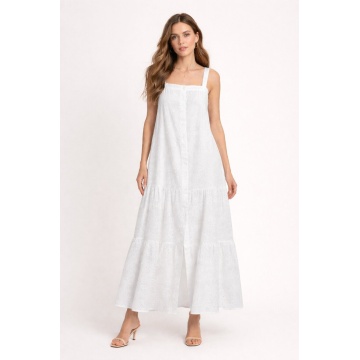 Rochie lungă din bumbac 100% tip Sangallo – RG6051 ALB