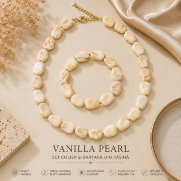 Set Colier și Brățară din Rășină – Vanilla Pearl, Forme Organice RGA0907-I