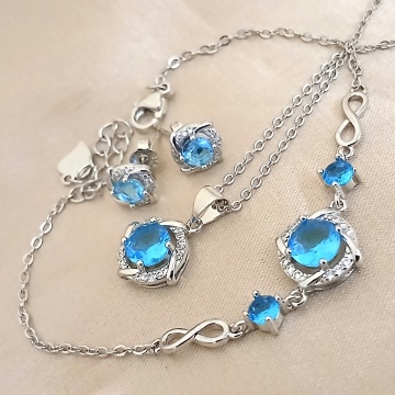 Set Placat cu Argint 925 cristal blue – Colier, Brățară și Cercei Infinity Shine R4531 - Img 2