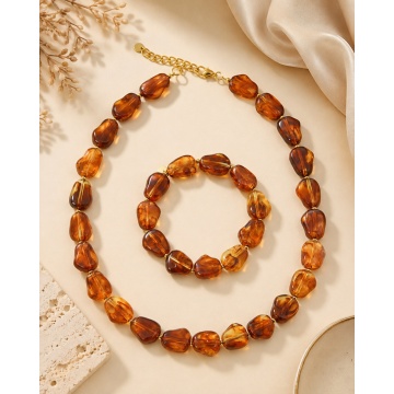 Set Statement Colier & Brățară din Rășină – Amber Cognac RGA0907-A