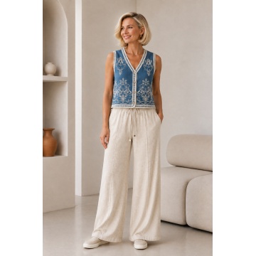Vestă din Denim Brodată cu Dantelă și Nasturi din Lemn RGR6969 - Img 7
