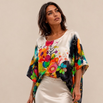 Bluză L-3XL din amestec fin de mătase și vâscoză - Made in Italy RG3539-7B - Img 3