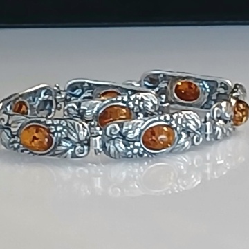 Brățară Argint 925 cu Chihlimbar Cognac „Amber Grace” B1398 - Img 8