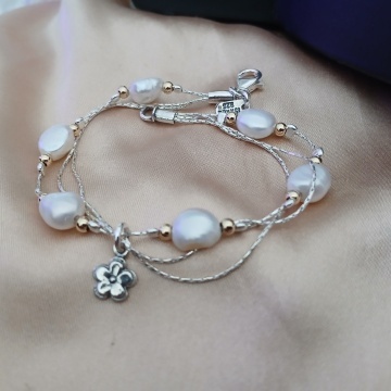 Brățară din Argint cu Perle și Accente Goldfilled – Charm Floare B598