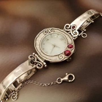 Ceas din Argint 925 cu Granate Naturale si Cadran din Sidef Royal Garnet W1578 - Img 2