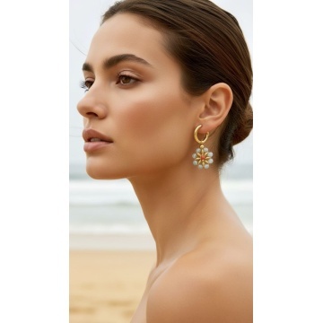 Cercei „Caramel Bloom” – Gold Hoops & Warm Crystals -RGBF19A-C