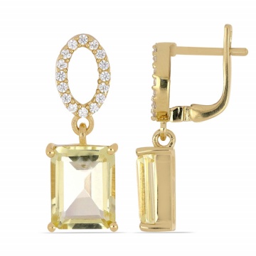 Cercei Celine -argint placat cu aur RGE010481-lemon topaz - Img 4