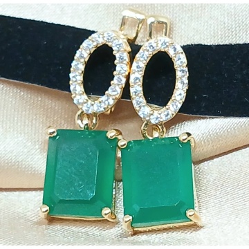 Cercei Celine -argint placat cu aur RGE010481 onix verde - Img 2