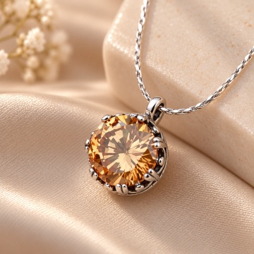 Colier din argint N4525 champagne quartz