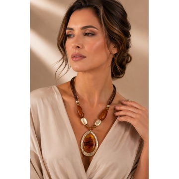 Colier Statement Amber Gold cu Pandantiv Maro-Auriu- RGCL-2700289M