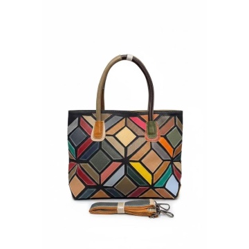 Geantă damă din piele naturală multicoloră – design geometric premium RG8001 - Img 5