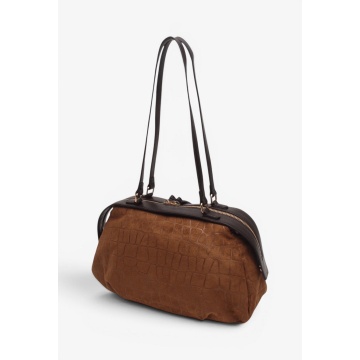 Geantă de Umăr Croco Suede Chic – Camel, cu Textură Croco și Accesorii Aurii RG26845 - Img 3