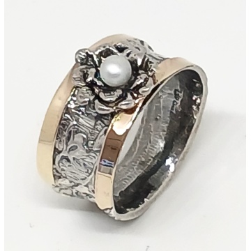 Inel argint si aur 9k perla11508 - Img 1