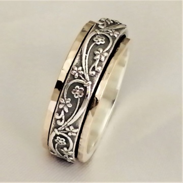 Inel Elowen din argint 925 cu benzi de aur 14K – motiv floral în relief - Img 2