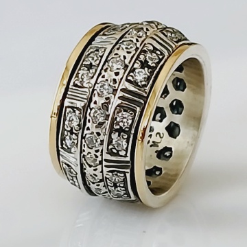 Inel Imperium din argint 925 și aur 14K – design arhitectural cu zirconii și detalii gravate - Img 3