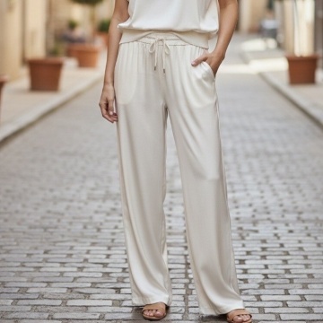 Pantaloni damă Satin Silk & Viscose CREM – Made in Italy RG3808 - Img 5