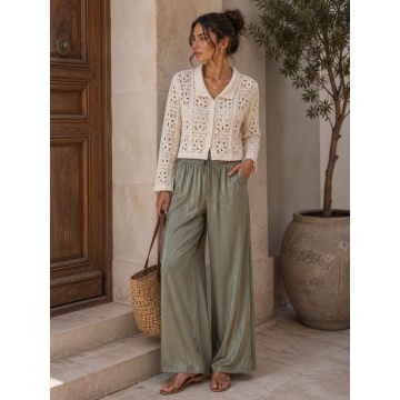 Pantaloni damă Satin Silk & Viscose kaki – Made in Italy RG3808 - Img 3