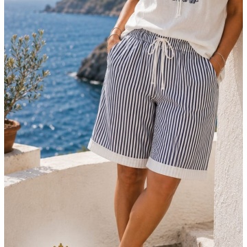 RG-BER3 Bermude damă EU 40–42 (M–L)din bumbac elastic cu dungi fine – Talie elastică | Fabricate în Italia