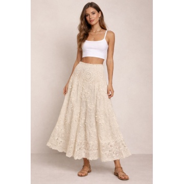 RG1802 – Fustă Midi din Dantelă Brodată 3D - Bumbac 100% CREM