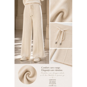 RG3744– Pantaloni Tricotați Palazzo – Ivory - Img 5