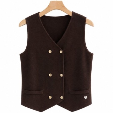 RG5002M–Vestă tricotată cu nasturi aurii – Soft Elegance Maro - Img 3