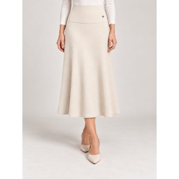 RG5007C–Fustă midi ușor evazată din tricot fin, cu talie elastică – crem - Img 2