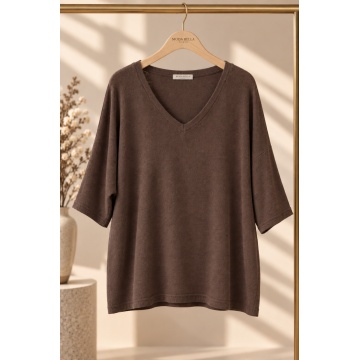 RG61777 –Bluză Oversize Modal Maro Ciocolată cu Mâneci Liliac – Soft Elegance (XL–3XL) - Img 2
