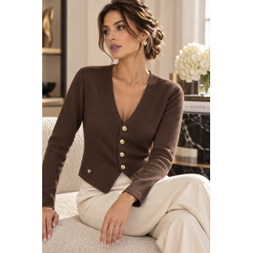 RG7141M–Cardigan Maron cu nasturi aurii – Vâscoză, croi cambrat 36–40 (XS-M)