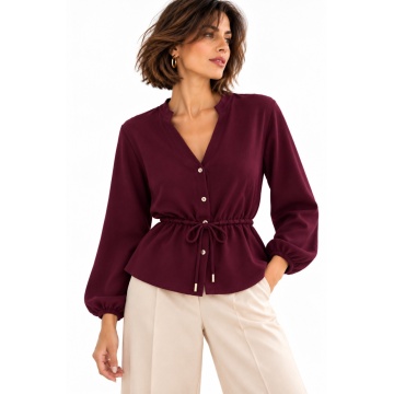 RG7143V–Cardigan din tricot fin cu șnur reglabil în talie – BURGUNDI
