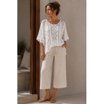 RG8123 ALB – Kimono Croșetat din bumbac 100%
