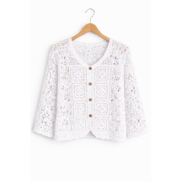 RG8128 – Cardigan Alb Croșetat Ajurat din Bumbac 100% - Img 3