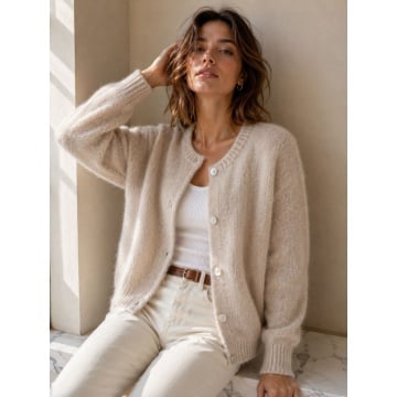 RG8276–Cardigan Nuvola din Kid Mohair & Lână – Made in Italy – Beige - Img 2