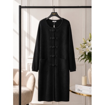 RG9191–Cardigan Lung Tricotat Negru cu Închideri Shanghai – Urban Elegance L–2XL/3XL - Img 3